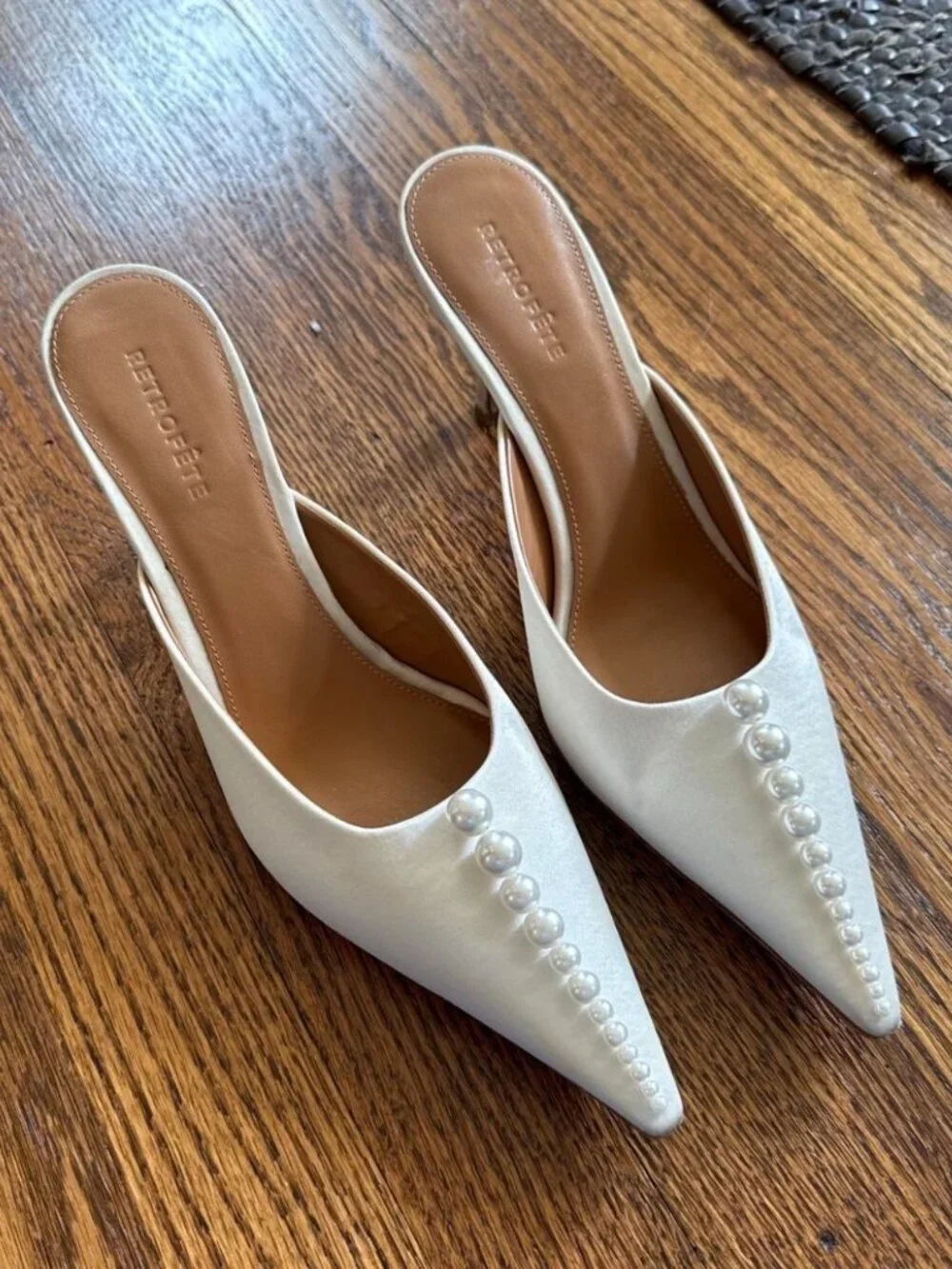 RETROFETE White pearl embellished ariel mules heels